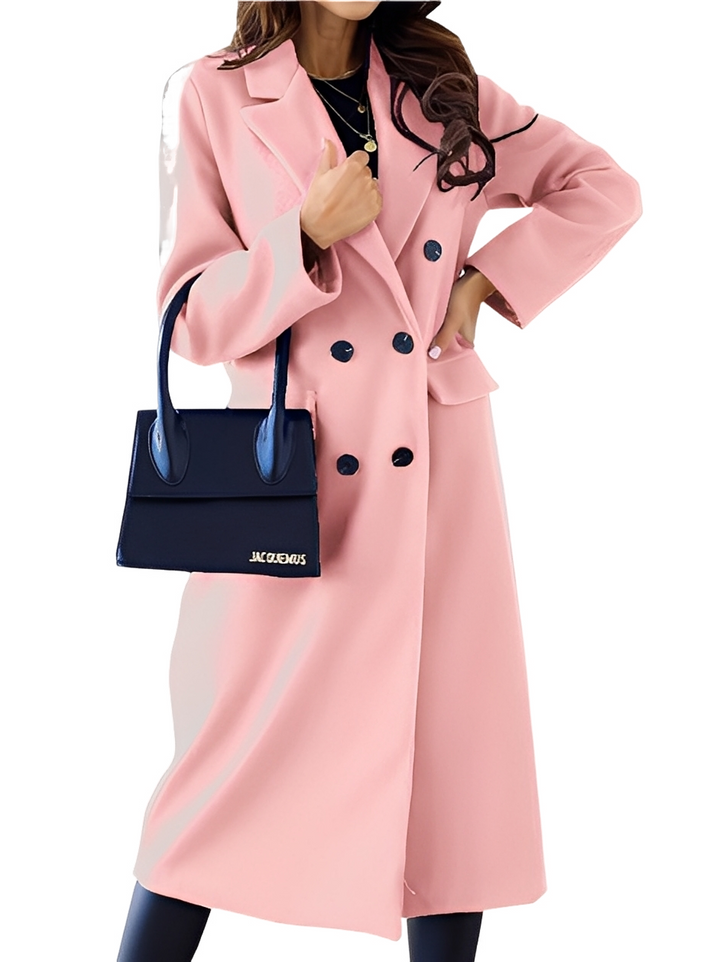 Roupa de inverno: casaco feminino duplo e elegante, com botões, para um visual sofisticado e casual.