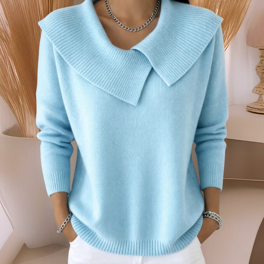 Camisola de malha para mulher, gola suave. Um pullover versátil e elegante para looks de outono/inverno. Conforto.