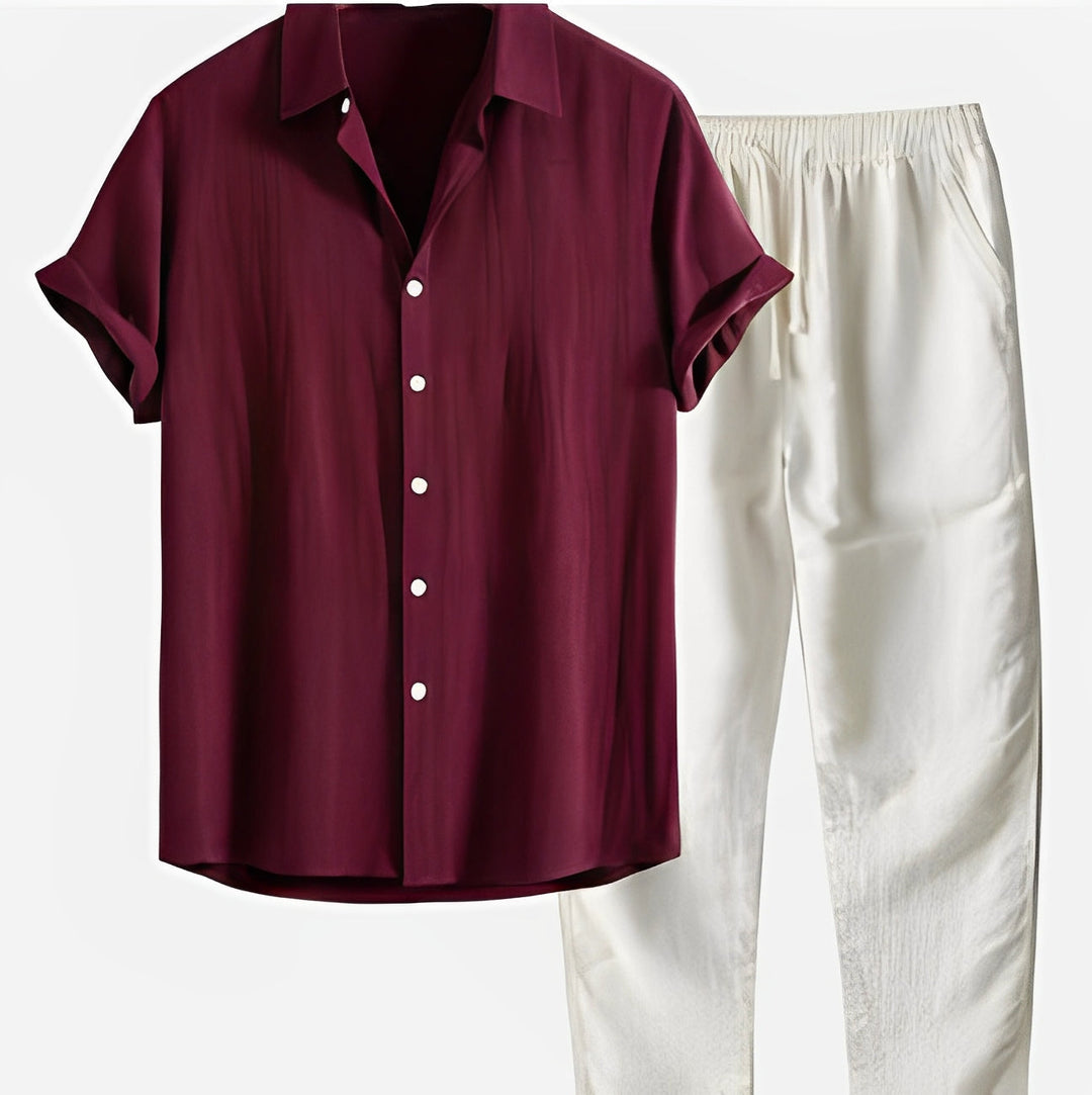 Desfrute do verão com este conjunto masculino casual leve, oferecendo conforto total para atividades diárias.