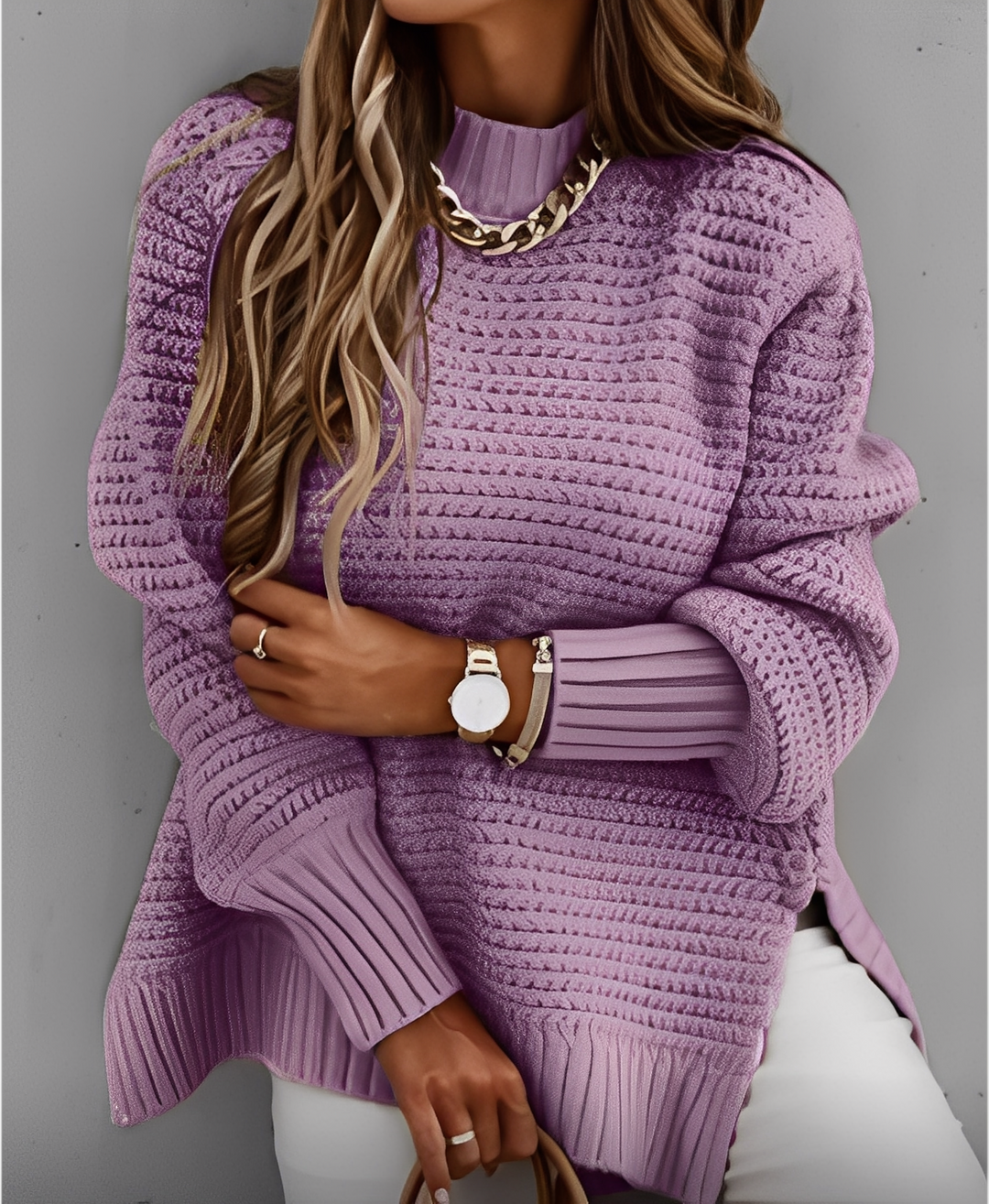 Camisola feminina casual oversize para o inverno. Pulôver de tricot que oferece máximo conforto e estilo para você.