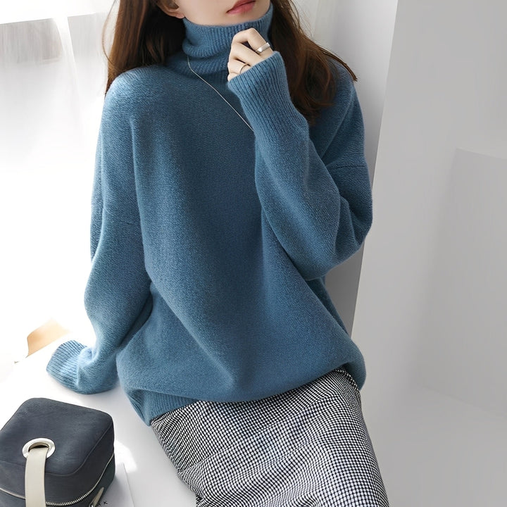 Camisola gola alta feminina para conforto chique. Pullover aconchegante e elegante, ideal para moda inverno com estilo.