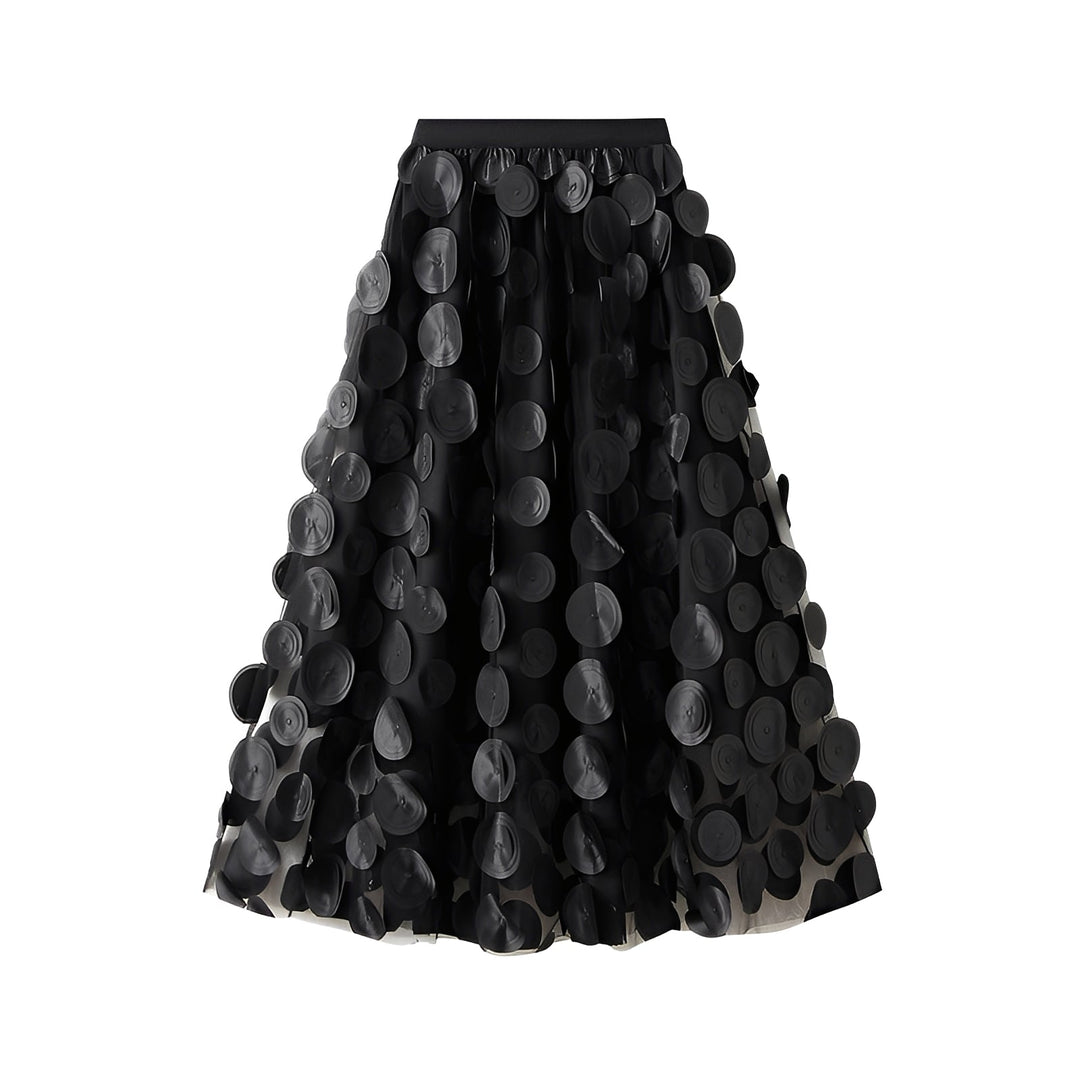 Saia feminina midi de bolinhas, combina elegância e praticidade. Essencial para um visual moderno e versátil.
