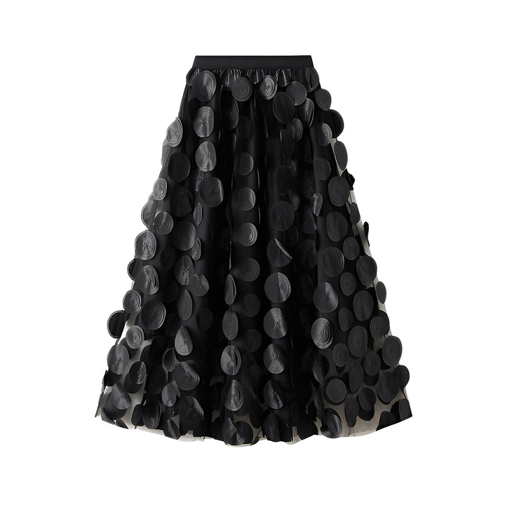 Saia feminina midi de bolinhas, combina elegância e praticidade. Essencial para um visual moderno e versátil.