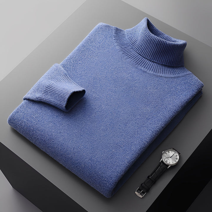 Suéter masculino de gola alta para o inverno, ideal para roupas de frio e moda masculina casual.
