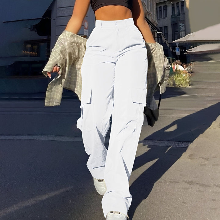 Calça cargo feminina Sophie, tendência casual de cintura alta, ideal para moda feminina verão.
