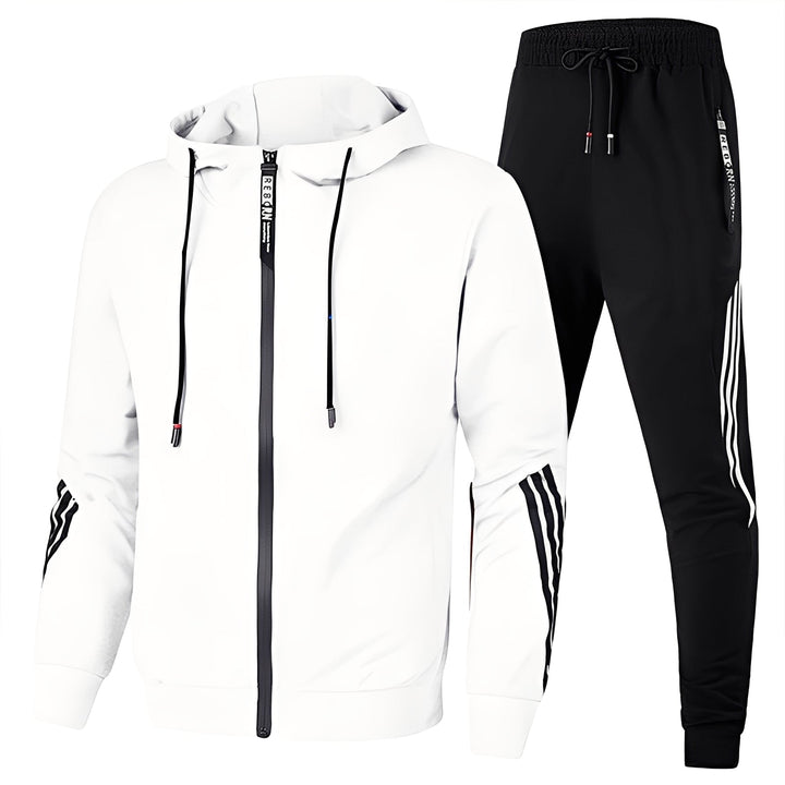 Conjunto masculino com blusão e calça de moletom. Agasalho casual de inverno para estilo e conforto.