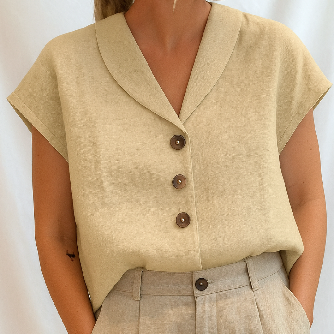 Camisa feminina lisa, design elegante e versátil. Blusa de manga curta para primavera e verão.