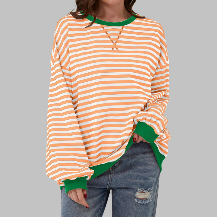 Camisola listrada feminina Malin para moda casual, unindo conforto e o estilo descontraído que você ama.