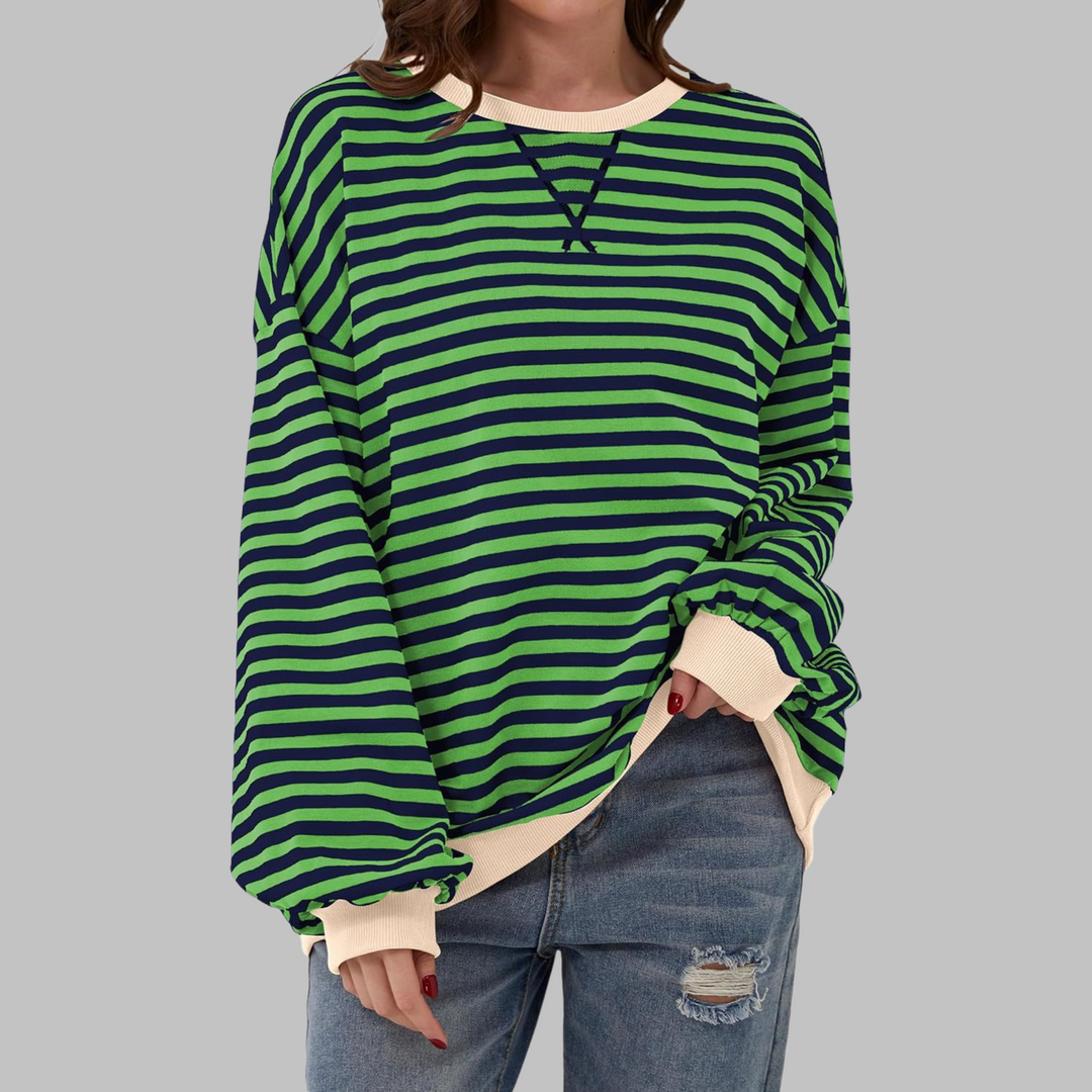 Camisola feminina listrada Malin, essencial para conforto e estilo descontraído no outono/inverno.