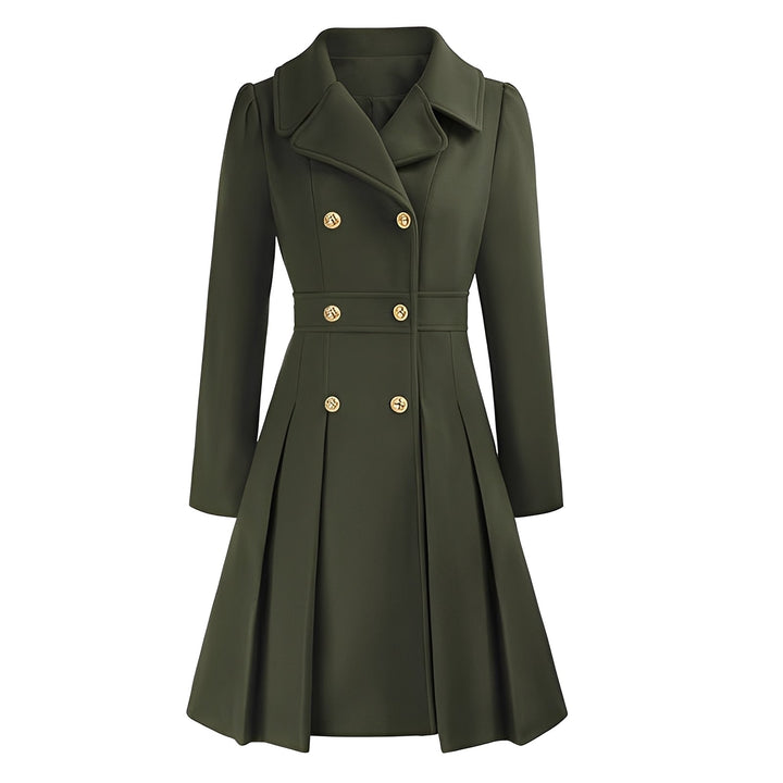 Trench-coat feminino para outono/primavera, ajustado, com abotoamento duplo e lapelas.