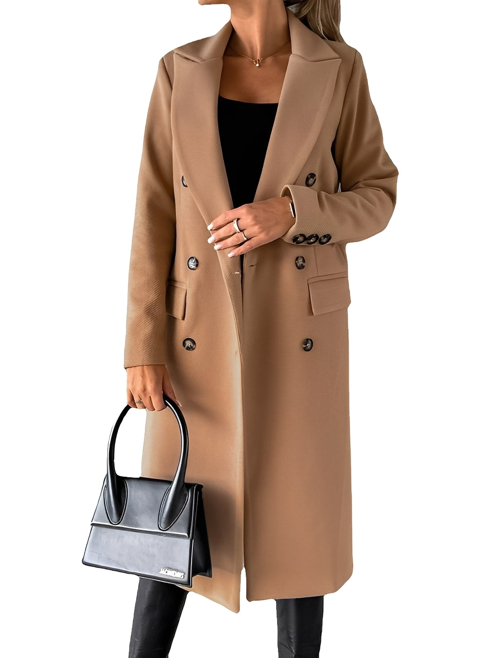 Casaco feminino trench coat para outono/inverno, sobretudo elegante que oferece conforto e estilo clássico.