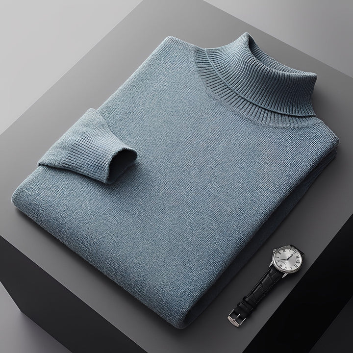 Suéter masculino elegante de gola alta para o inverno, pulôver confortável em moda casual.