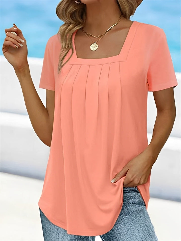 Blusa feminina Marie elegante com decote quadrado, ideal para o verão casual.