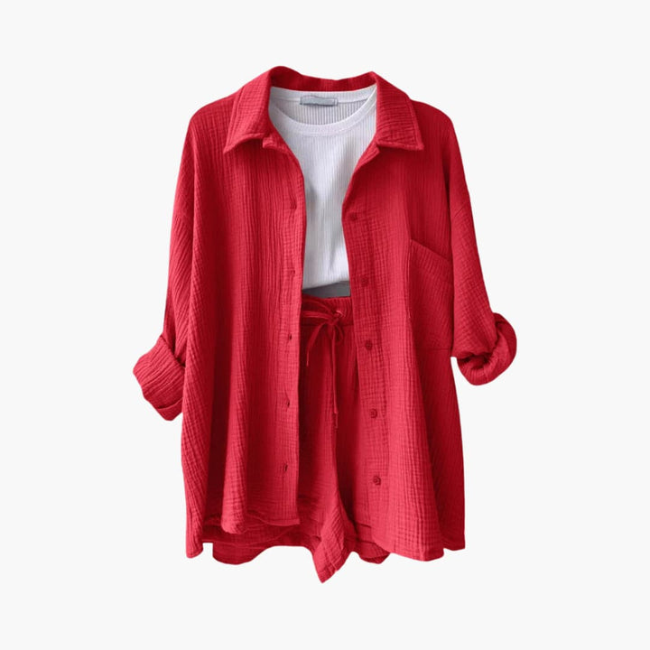 Conforto e estilo: conjunto feminino Aurélie de duas peças, perfeito para dias quentes.