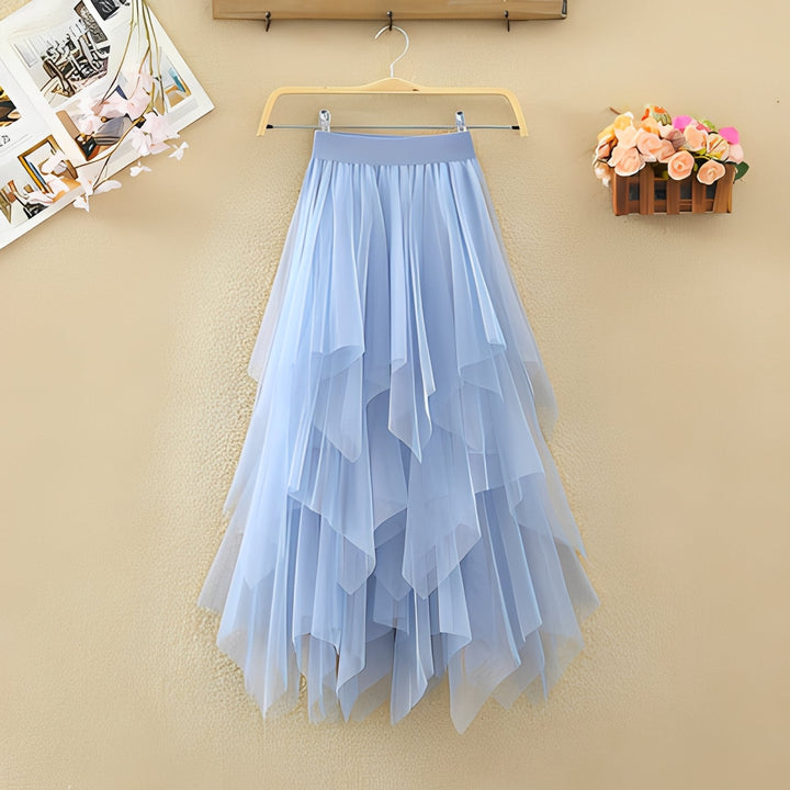 Saia assimétrica feminina casual e elegante, ideal para o verão com muito estilo.
