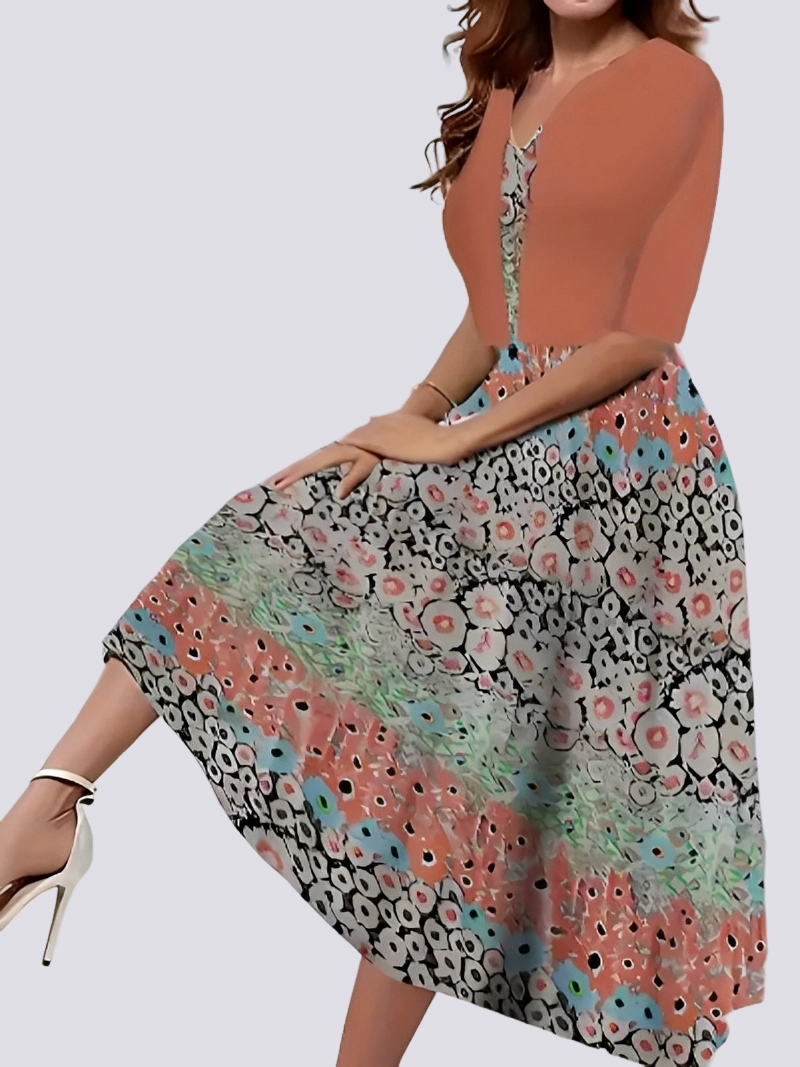 Conjunto de verão feminino com vestido longo esvoaçante e blusa leve, perfeito para eventos festivos.