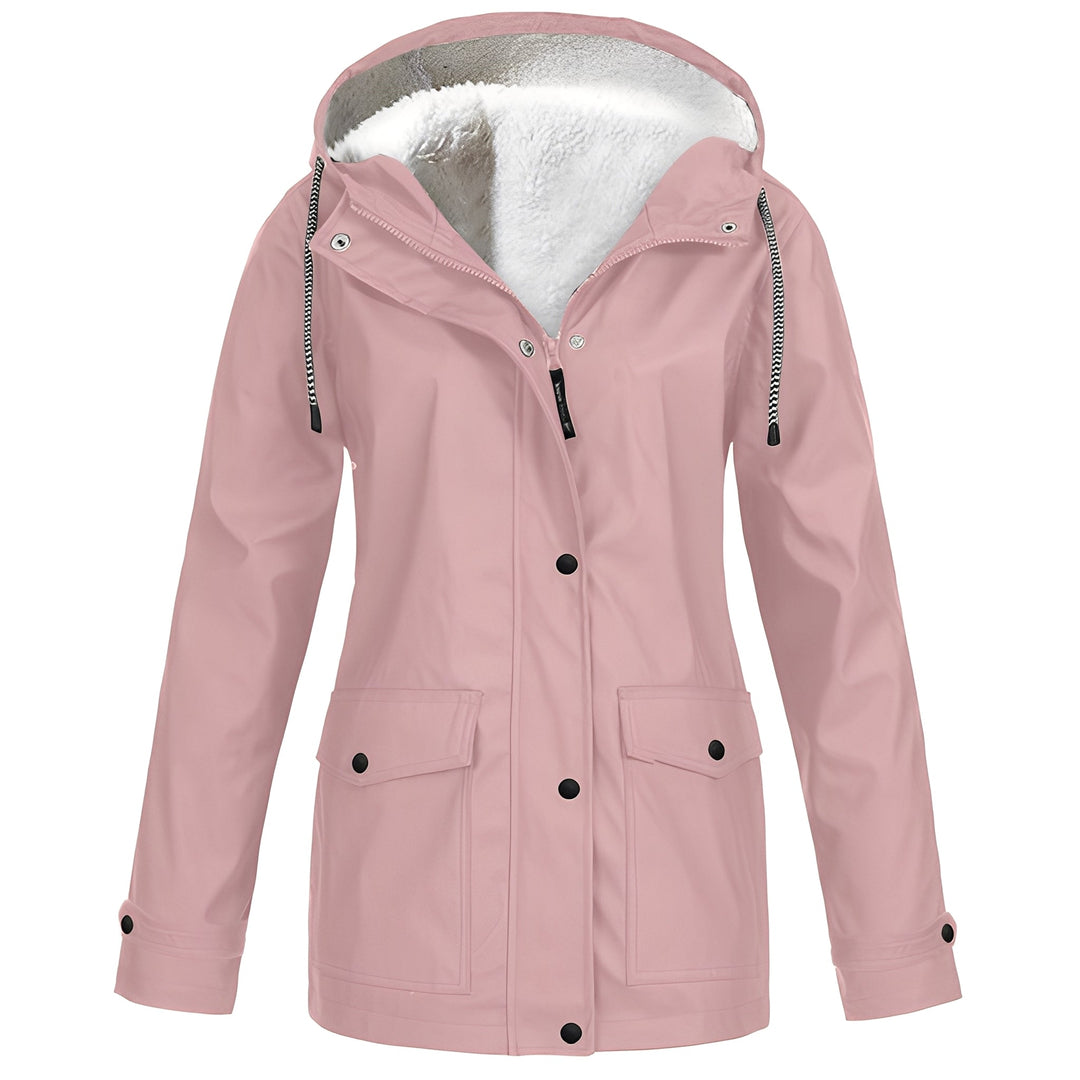 Jaqueta feminina impermeável casual preta, ideal para todas as estações. Proteção e estilo na moda.
