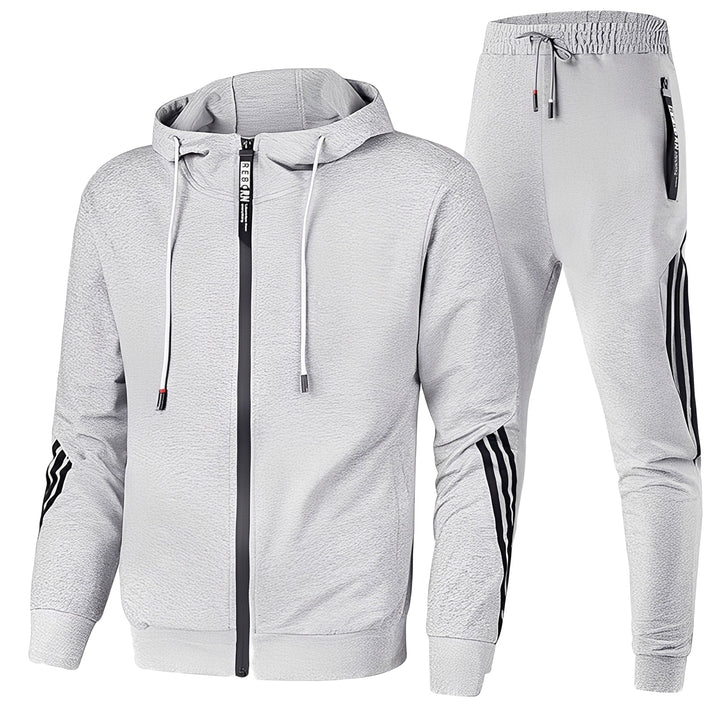 Conjunto agasalho masculino casual. Estilo moderno para outono/inverno, combinando conforto e moda.