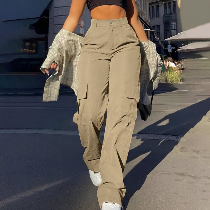 Calça cargo feminina casual de verão, cintura alta, tendência da moda feminina, muito confortável.