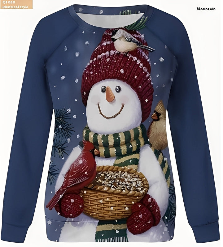 Suéter feminino de natal em tricô macio com estampa de rena, confortável para festas de inverno.