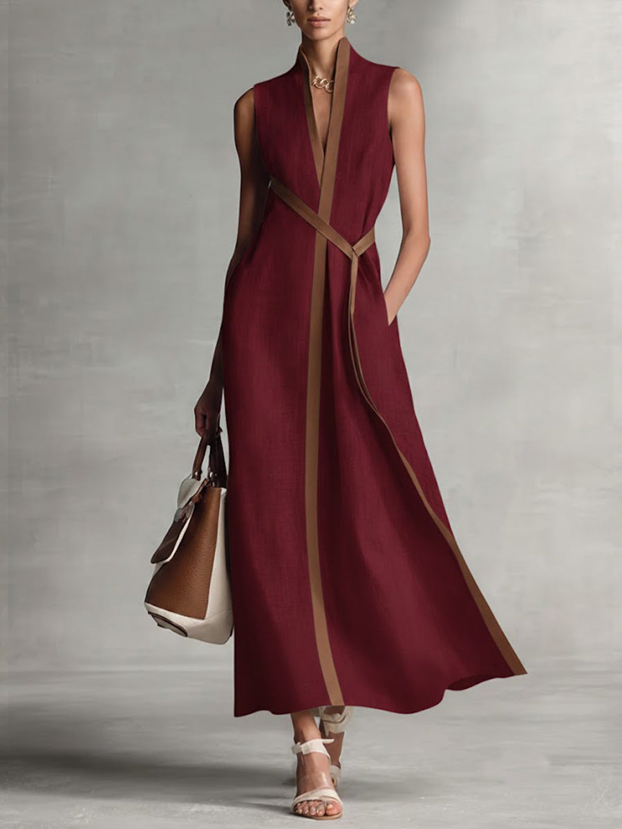 Vestido Elira feminino de verão, moda leve e confortável. Estilo descontraído sem mangas com colarinho mandarim.