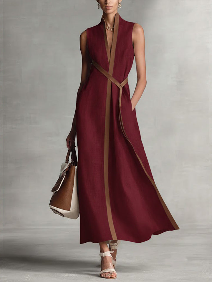 Vestido Elira feminino de verão, moda leve e confortável. Estilo descontraído sem mangas com colarinho mandarim.