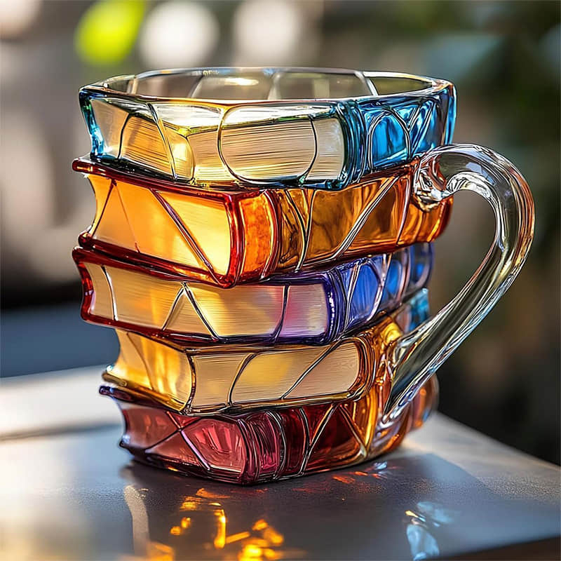 Caneca 3D artesanal "Leitura Feliz" para café, chá ou decoração, ideal para amantes de livros.