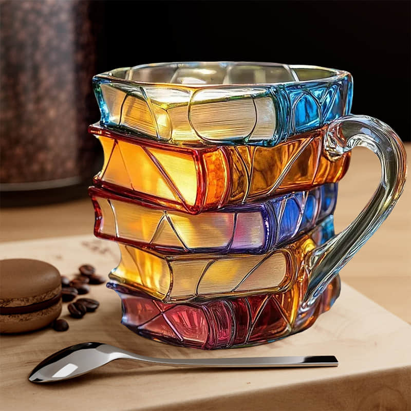 Presente artesanal único: caneca 3D temática de leitura, perfeita para coleções e decorar o escritório ou casa.