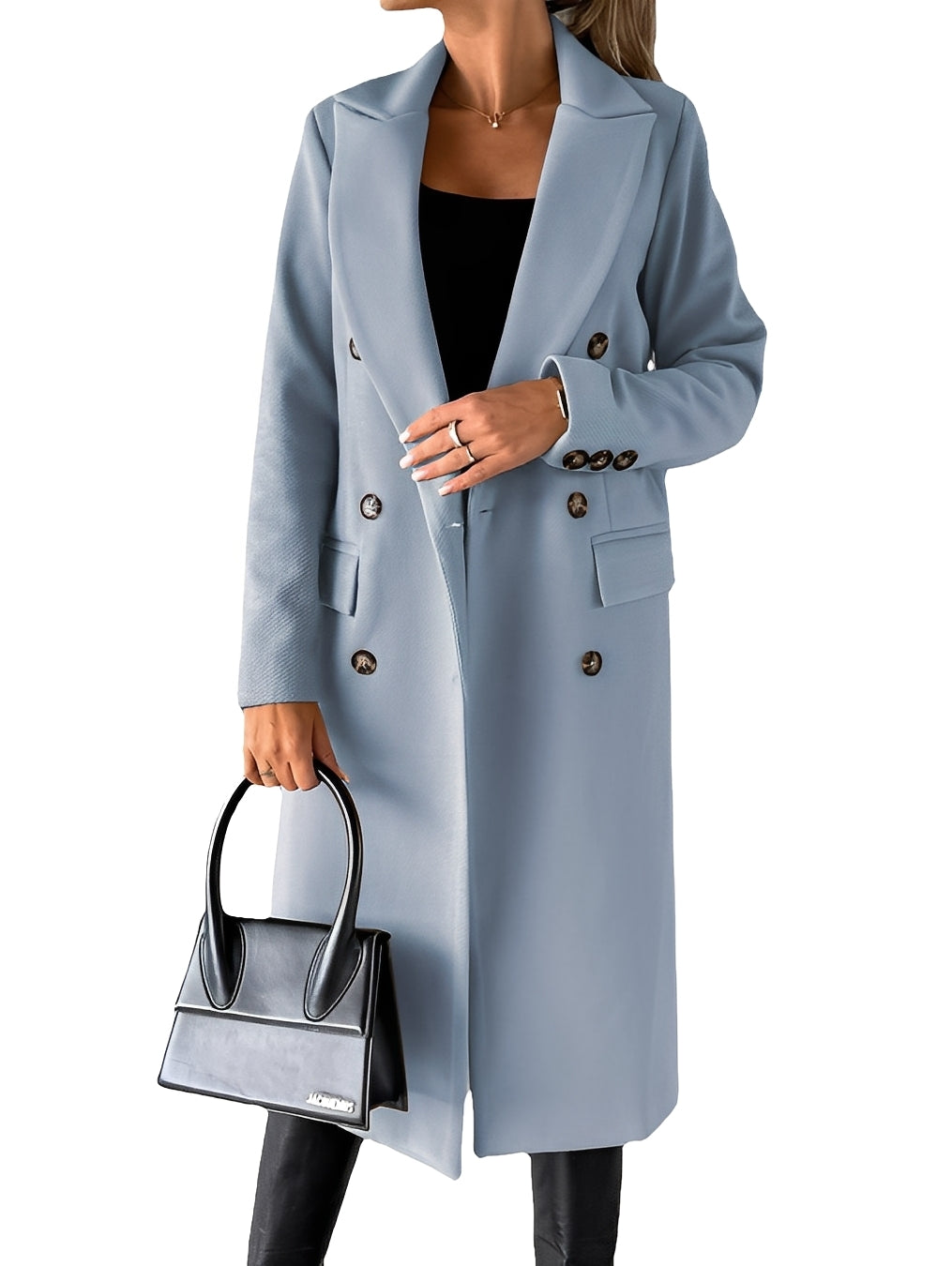 Sobretudo feminino trench coat, elegante e confortável para outono/inverno, moda clássica e formal.