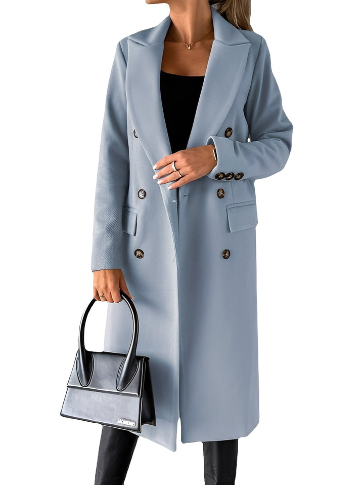 Sobretudo feminino trench coat, elegante e confortável para outono/inverno, moda clássica e formal.