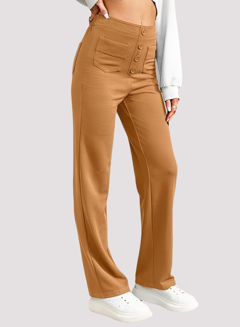 Calças femininas elegantes de cintura alta, perfeitas para look sofisticado no escritório ou eventos sociais.