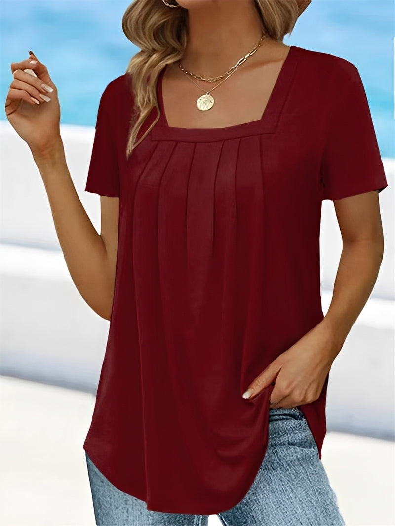 Blusa feminina Marie, top elegante com decote quadrado, ideal para um verão estiloso.