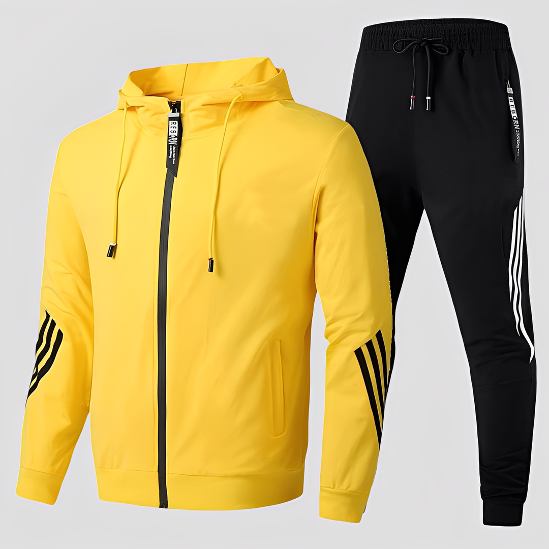Conjunto masculino esportivo para treino e lazer, oferece conforto e estilo. Roupa masculina respirável.