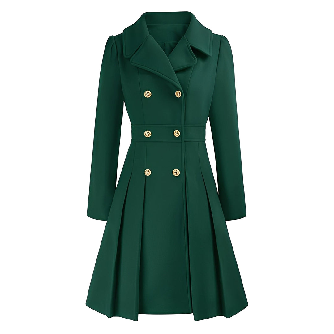 Casaco trench-coat feminino, design ajustado, abotoamento duplo, toque de elegância.