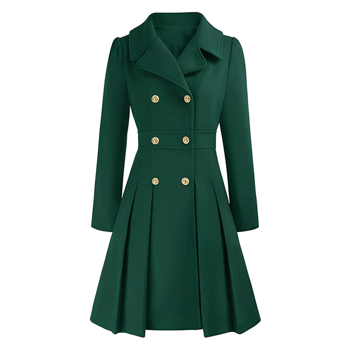 Casaco trench-coat feminino, design ajustado, abotoamento duplo, toque de elegância.