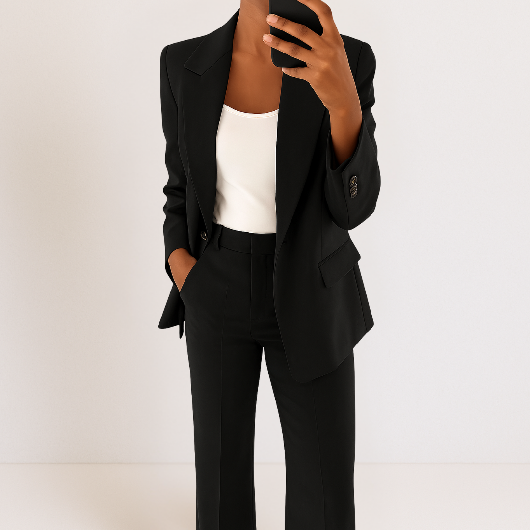 Conjunto de terno feminino, duas peças elegantes para moda social, escritório e ocasiões especiais.