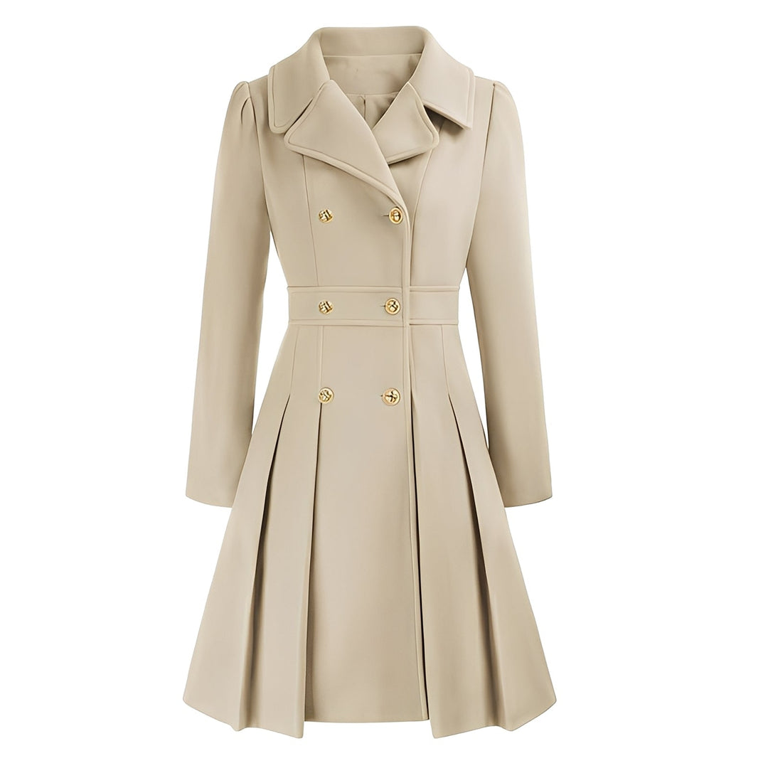 Roupa exterior feminina: trench-coat ajustado com abotoamento duplo, versátil para primavera.