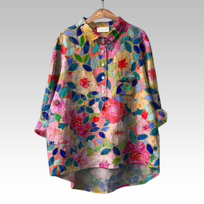 Blusa floral feminina estampada, estilo clássico e confortável. Perfeita para primavera e verão, roupa feminina elegante.
