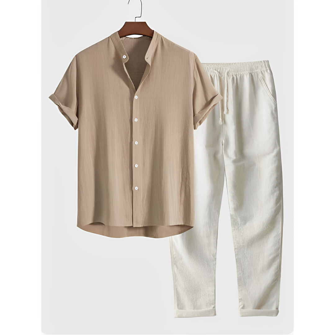 Moda masculina: conjunto casual leve de verão, ideal para férias e momentos de conforto.