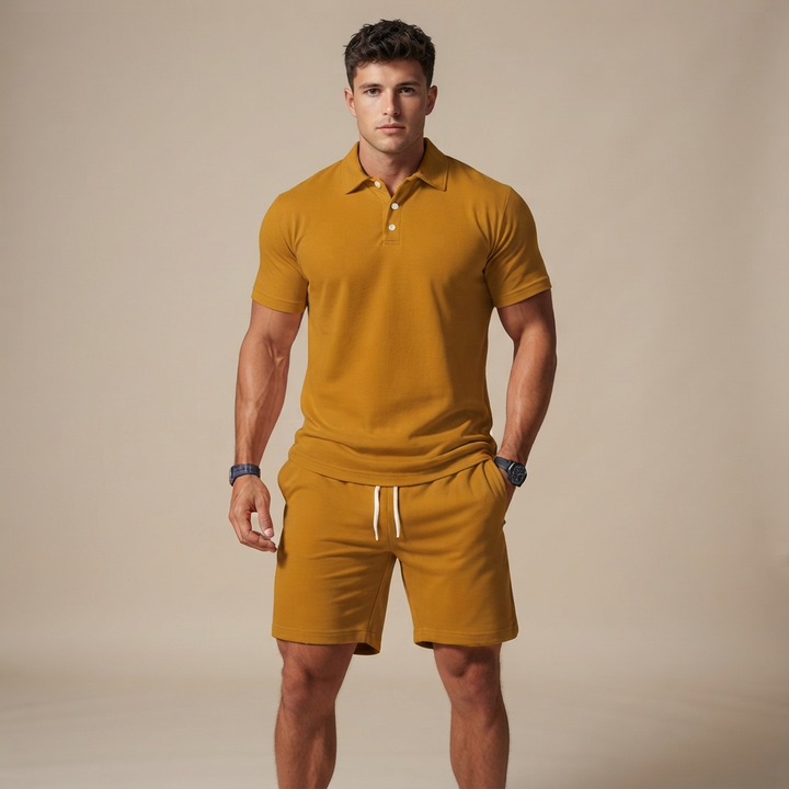Roupa masculina casual: conjunto de shorts e camisa para verão. Confortável, respirante e estiloso.