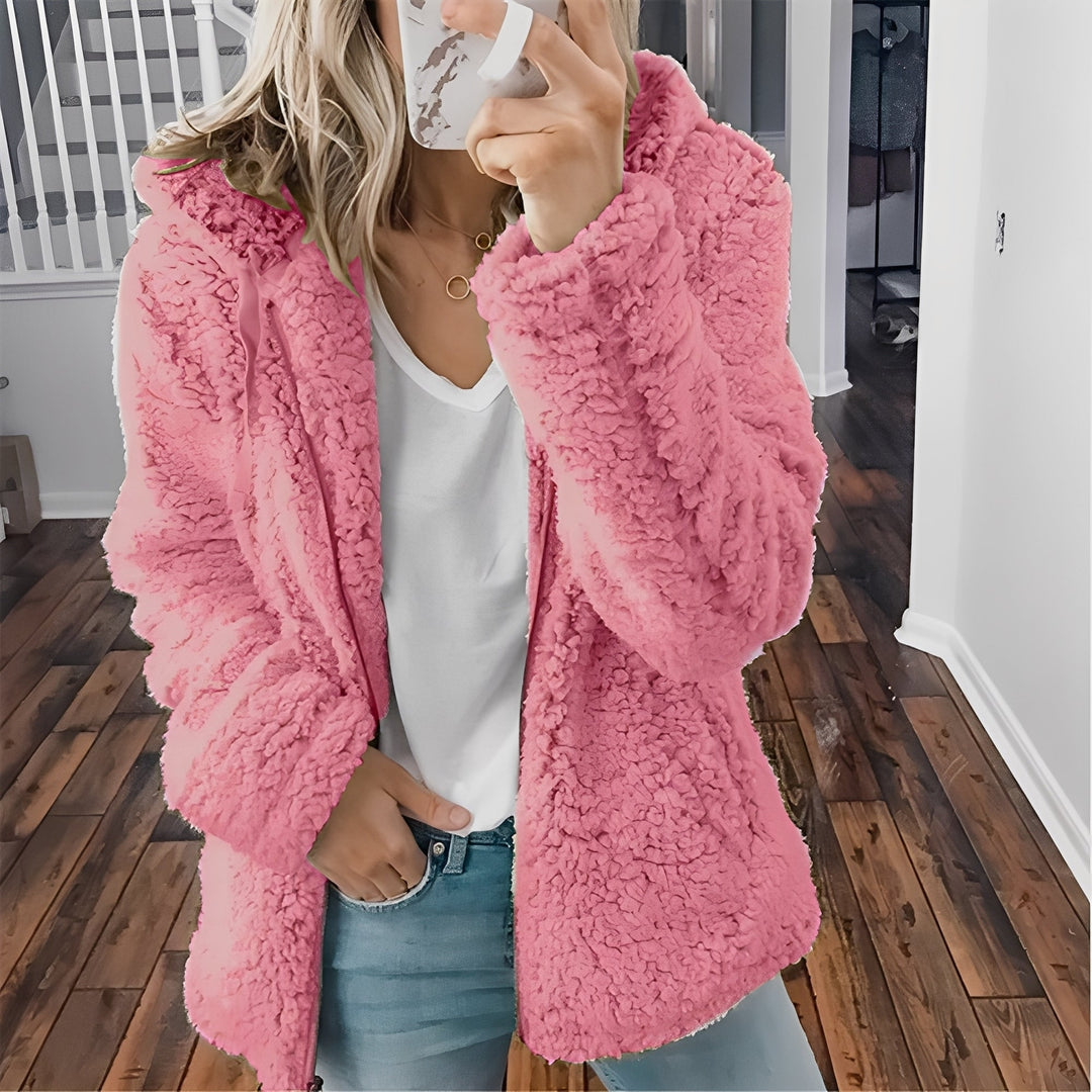 Jaqueta feminina casual para inverno/outono, com capuz e estilo moderno.