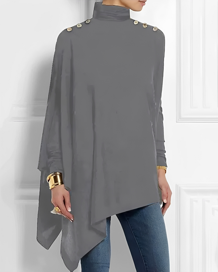 Tops femininos de gola alta cinza. Camisa feminina elegante para outono inverno, perfeita para estilo versátil.