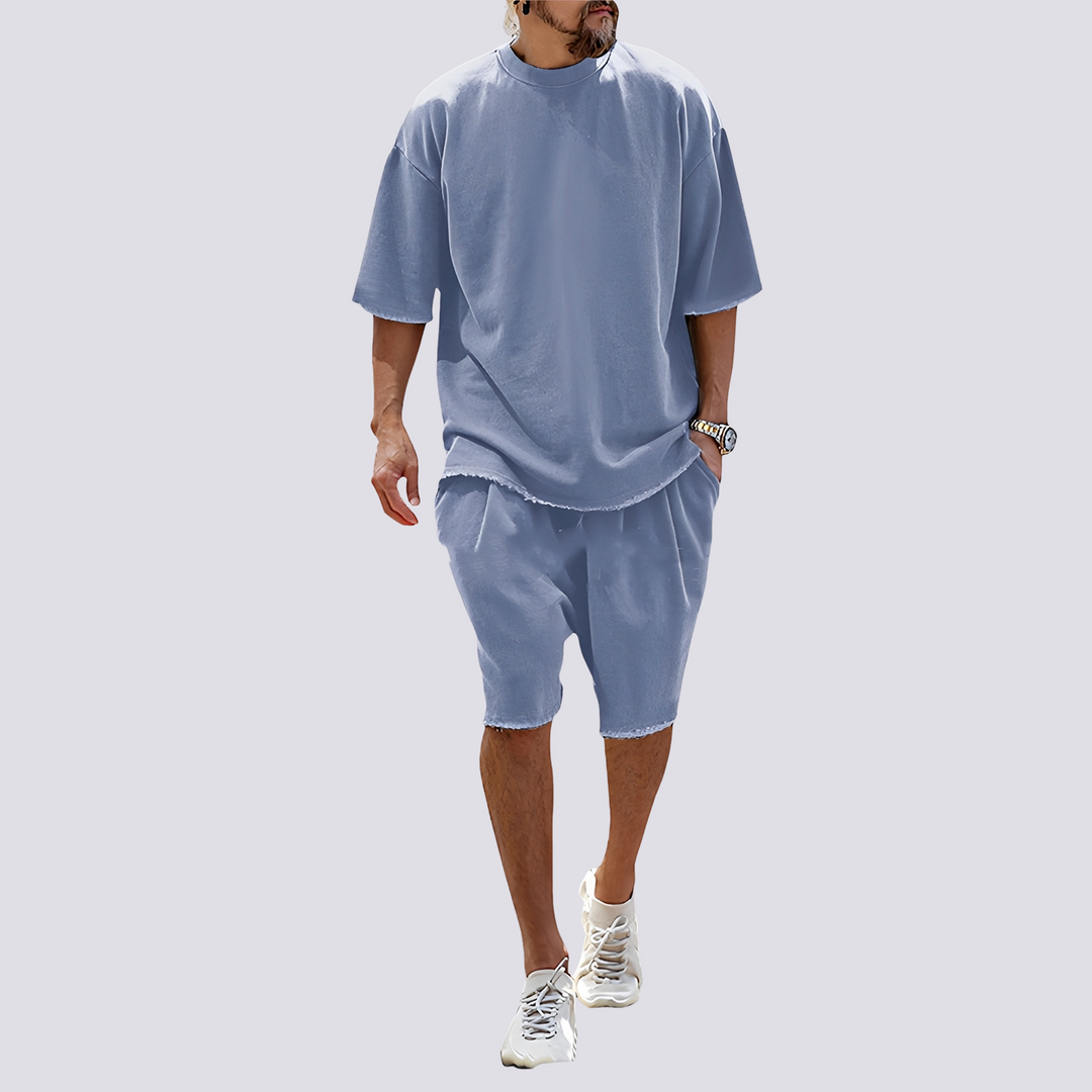 Roupa masculina de verão: conjunto casual solto, confortável e estiloso. Perfeito para diversas ocasiões.