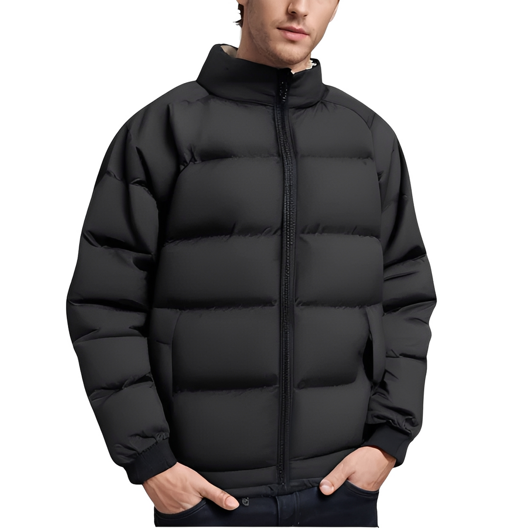Jaqueta acolchoada masculina quente para inverno, estilo casual, proteção contra frio rigoroso.