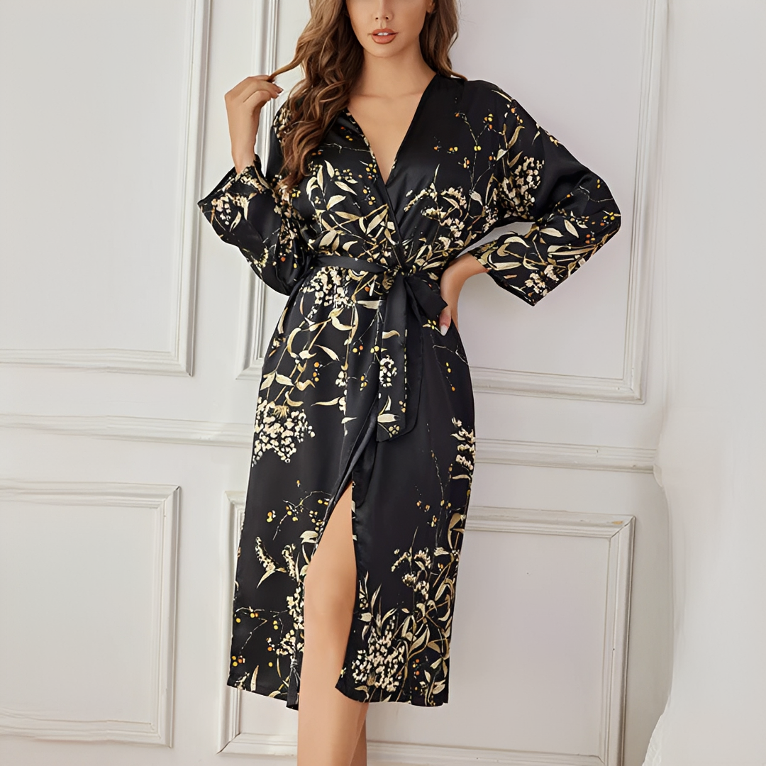 Vestido feminino floral elegante de manga longa, roupa feminina ideal para um estilo moderno na primavera-verão.
