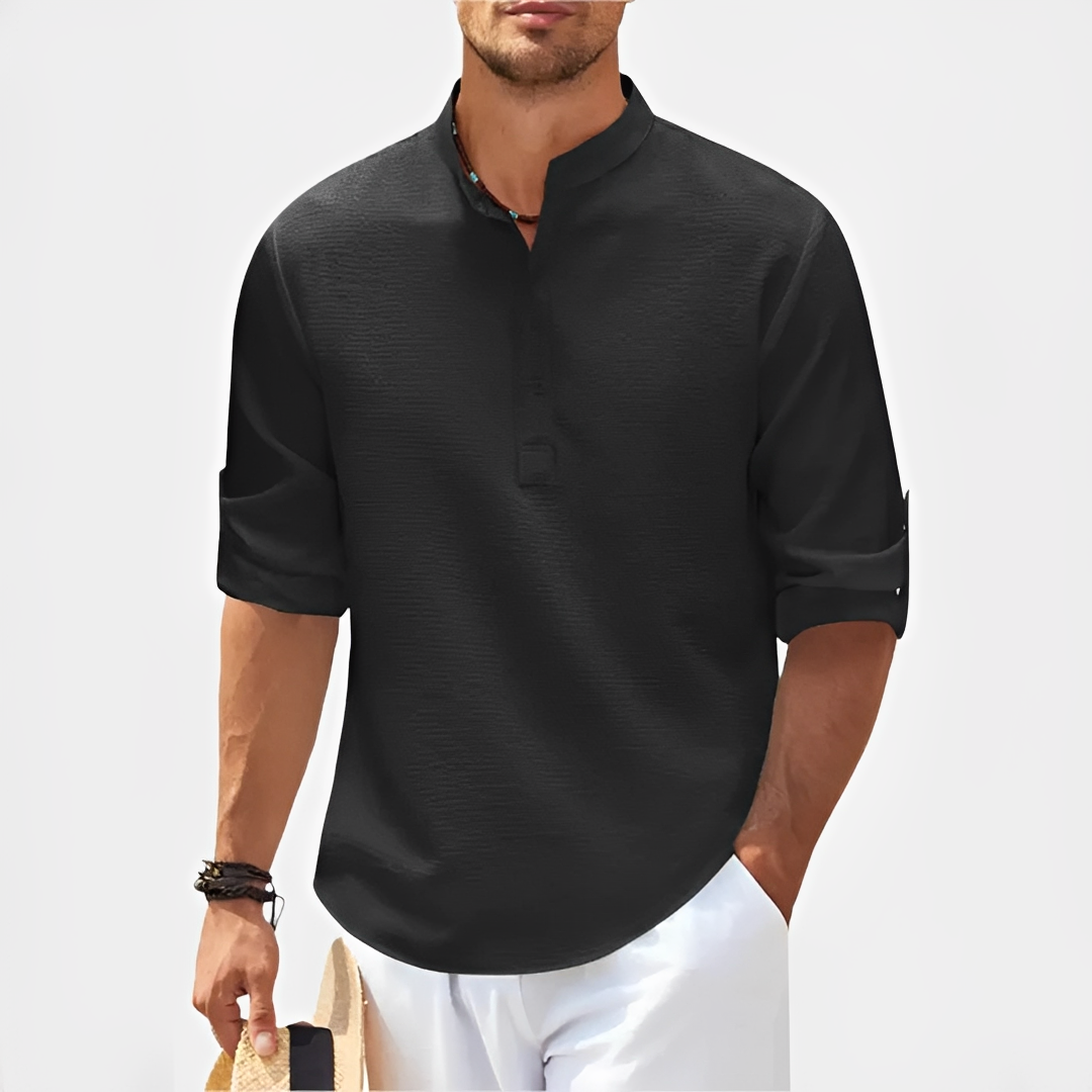 Camisa masculina de verão, mangas longas, estilo casual, conforto e moda. Ideal para dias quentes.