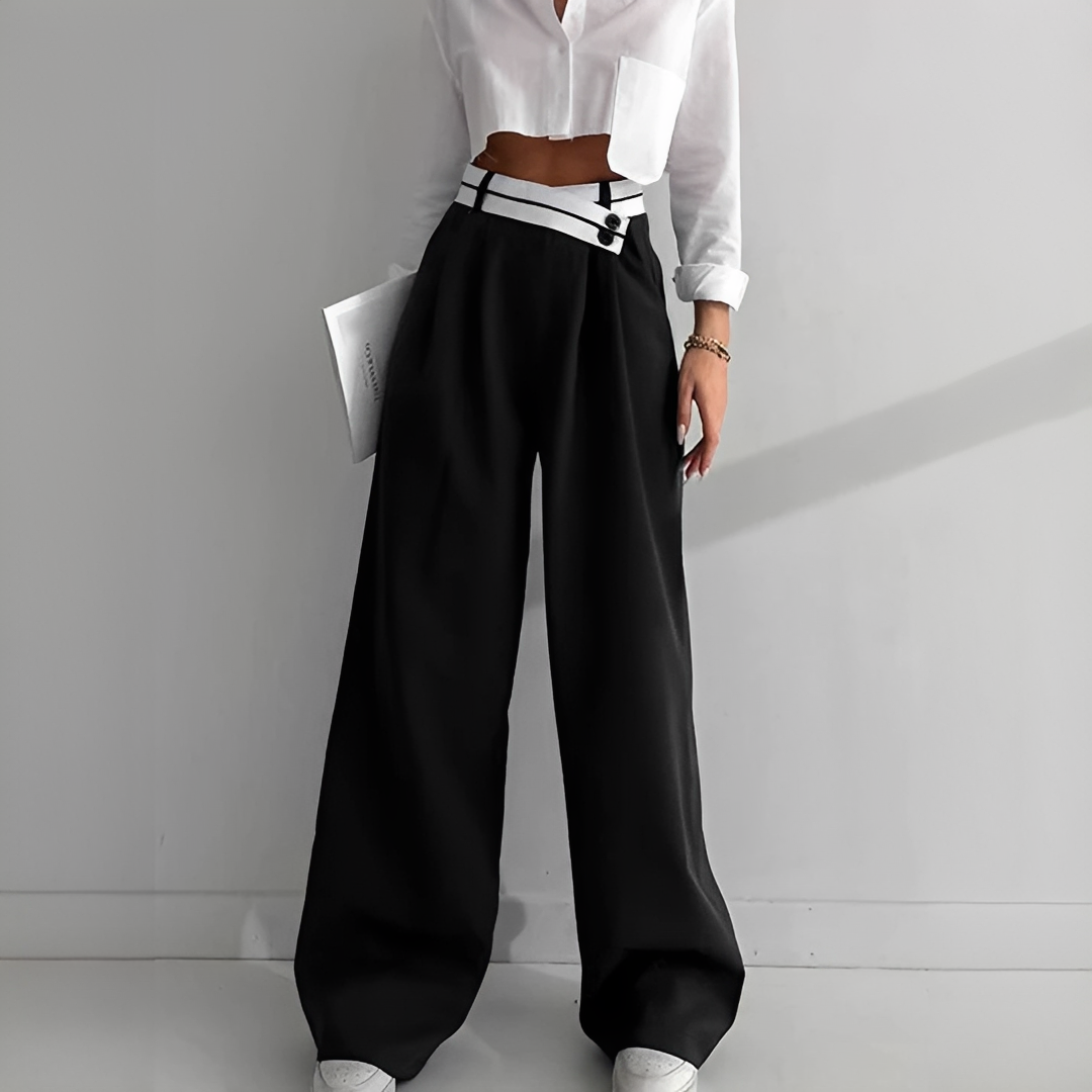 Calças femininas elegantes de perna larga, ideais para looks versáteis e confortáveis no verão. Moda casual diária.