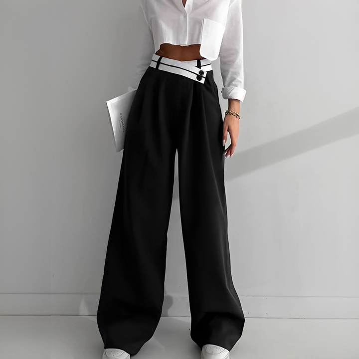 Calças femininas elegantes de perna larga, ideais para looks versáteis e confortáveis no verão. Moda casual diária.