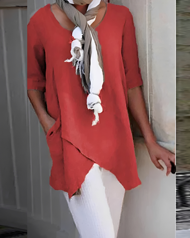 Camiseta feminina de verão com gola redonda, leve e confortável. Essencial para moda casual elegante primavera verão.
