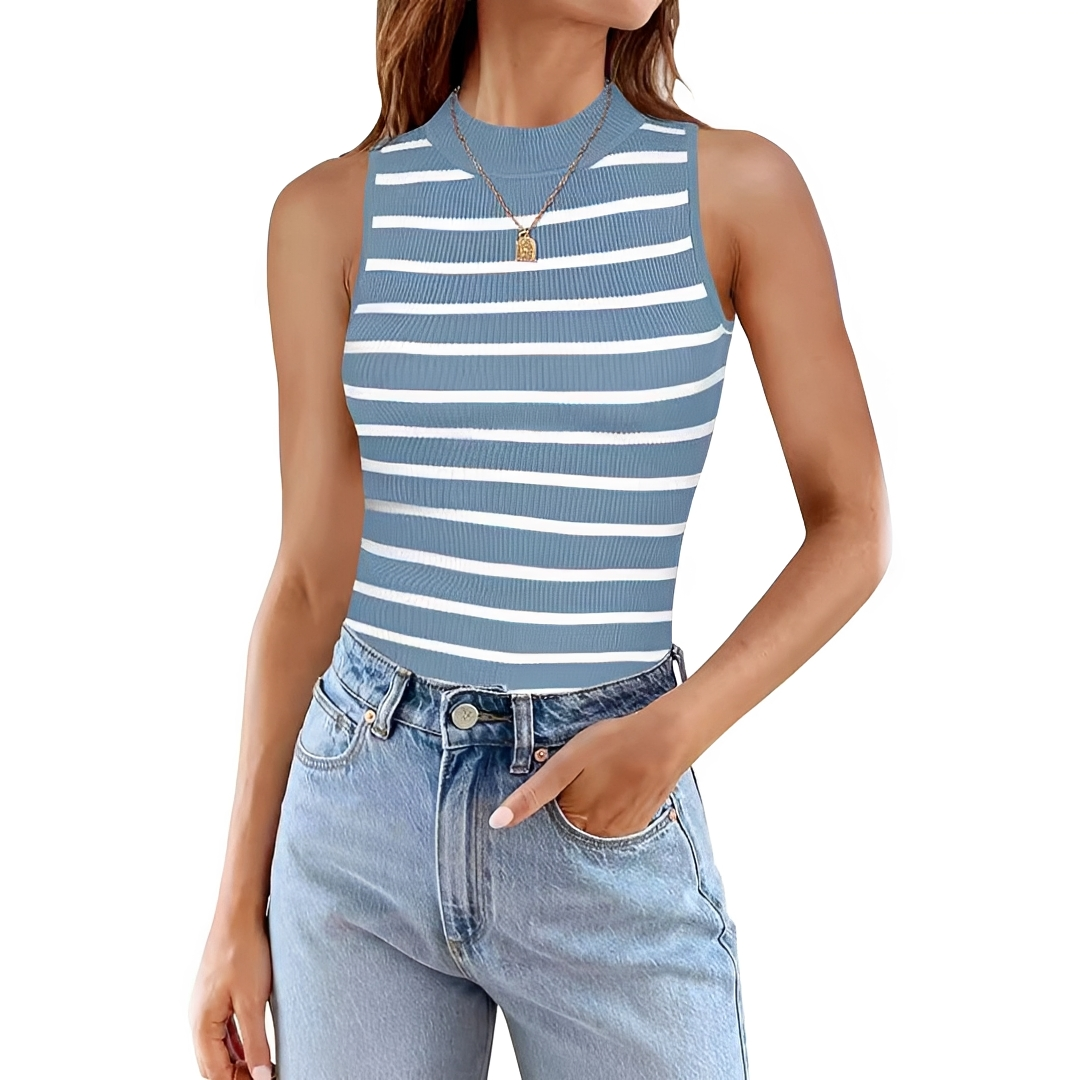 Top feminino listrado casual e moderno, ótimo para o verão. Combine com estilo e conforto para o dia a dia.